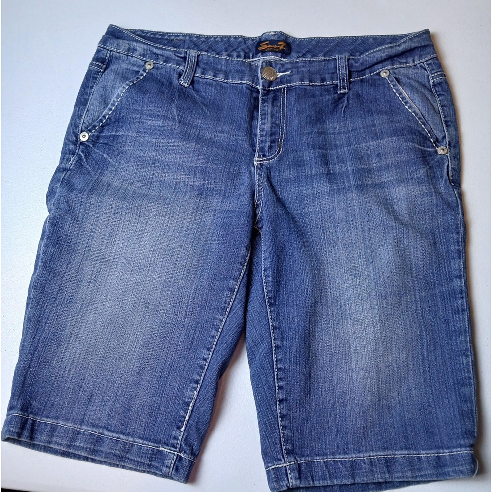 Y2K Seven7 Luxe Women Plus Size 18 Bermuda Denim Shorts Medium Wash Blue Stretch